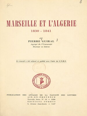 cover image of Marseille et l'Algérie, 1830-1841